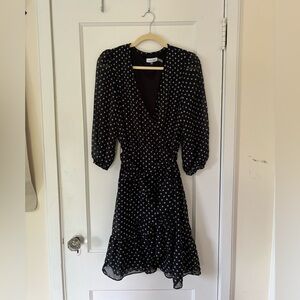 3/4 sleeve Calvin Klein ruffle knee length dress